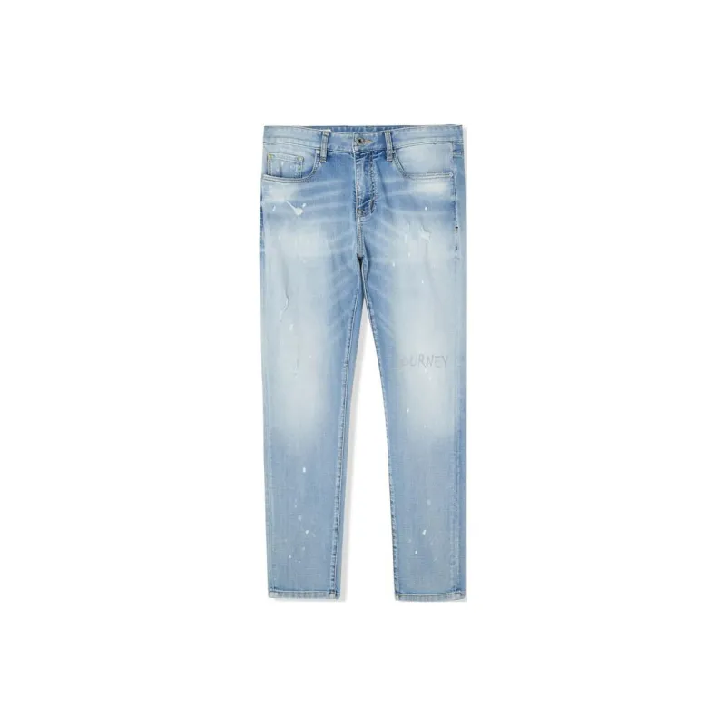Cabbeen Spring Fall Jeans Basic Versatility Men's Light Blue-0