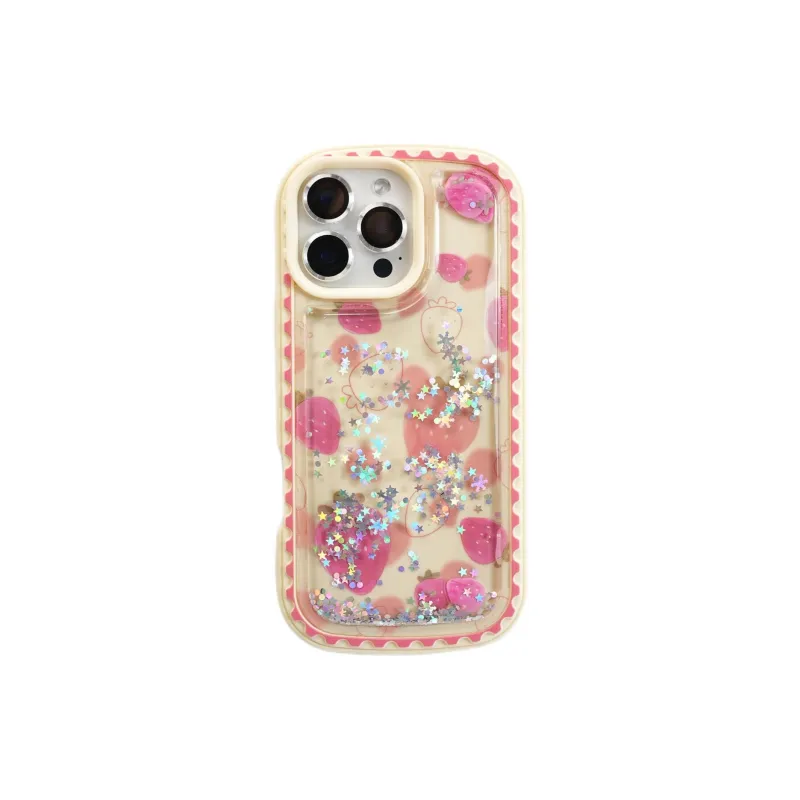 Sopi TPU Material Strawberry Glitter Stars Sand Phone Cases Compatible With IPhone 16/15 Pro Max/Apple 13/14 Pro/Max-2
