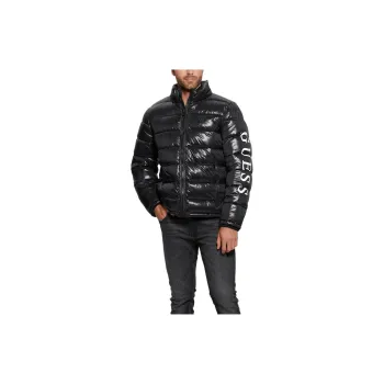 GUESS Shiny Hooded Puffer Jacket Jackets Coats Men's Black
