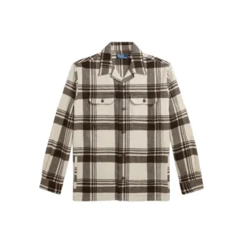 Polo Ralph Lauren Classic Fit Plaid Wool Camp Workshirt Jackets Coats Men's Khaki