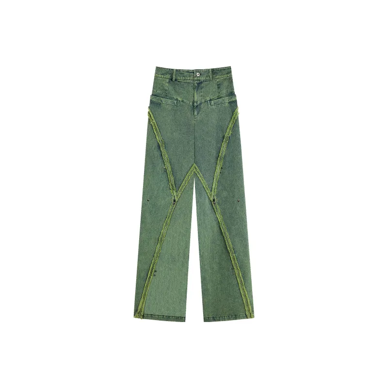 TIWILLTANG Raw Edge With Center Waist Closure Jeans-2