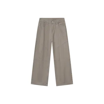 Voguo Relay Solid Color Casual Pants Loose Fit Straight Fit Floor Length Pants Unisex Dusty