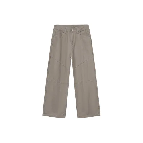 Voguo Relay Solid Color Casual Pants Loose Fit Straight Fit Floor Length Pants Unisex Dusty