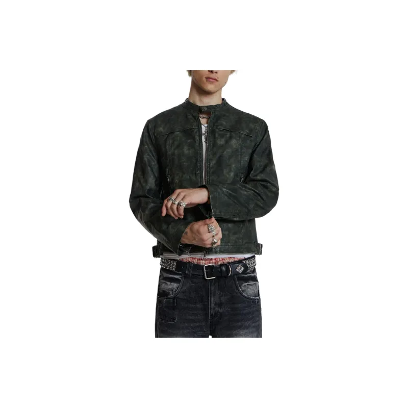 Jaded London FRACTURE Collection Leather Jacket Men's Graphite-0
