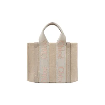 Chloe Woody Linen Tote Bag, Shopping Bag, Shoulder Bag, Handbag Small Size Women's Khaki