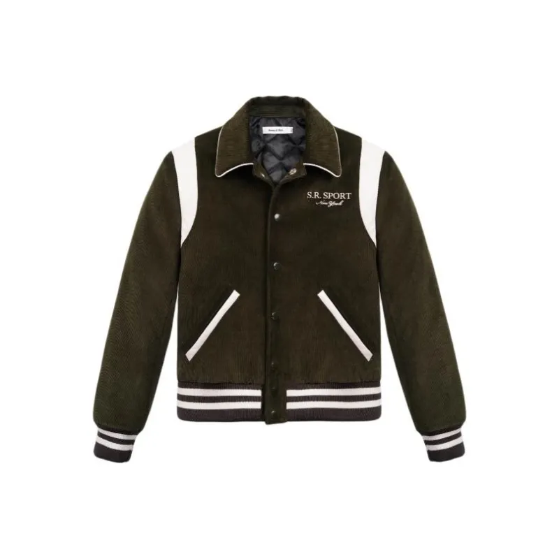 SPORTY & RICH Logo embroidered Corduroy Bomber Jacket-0