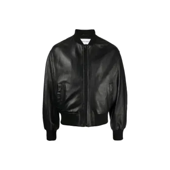 TRUSSARDI Logo-embossed Leather Bomber Jacket