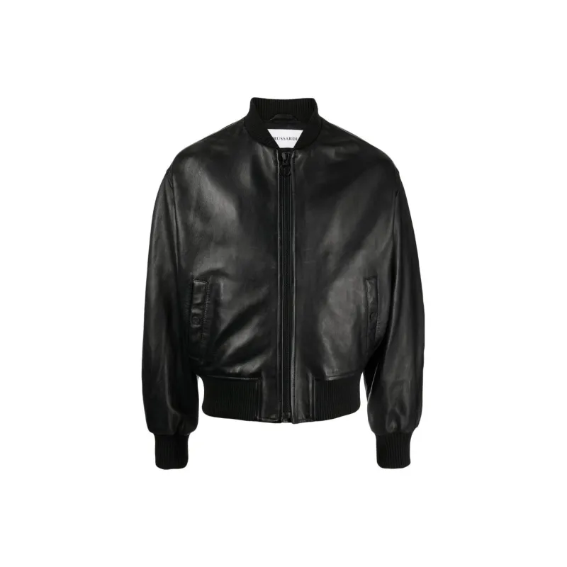 TRUSSARDI Logo-embossed Leather Bomber Jacket-0
