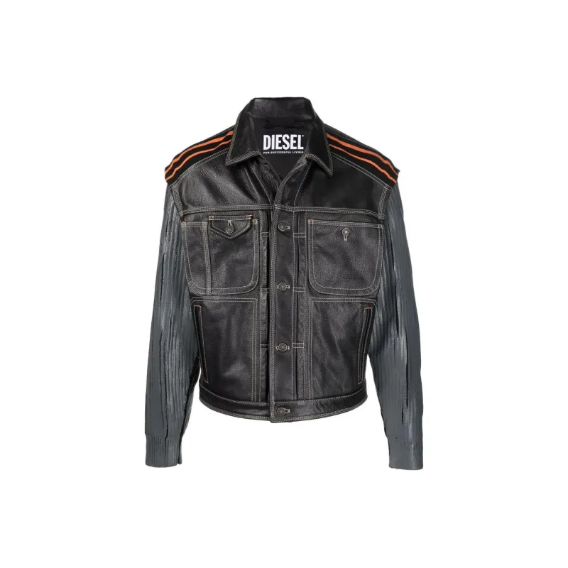 DIESEL Leather Jackets Men Black-0
