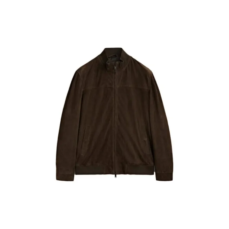 Massimo Dutti Leather Jackets Men Persimmon Green-0