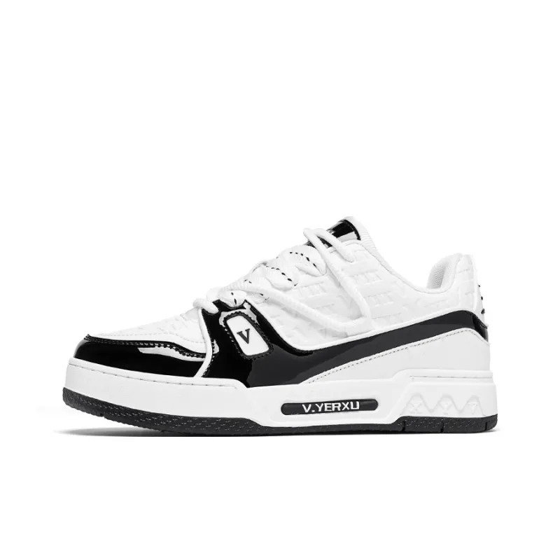 V.YERXU Abrasion Resistant Lightweight Breathable Height Increasing Low Top Skateboard Shoes Unisex White Black-0