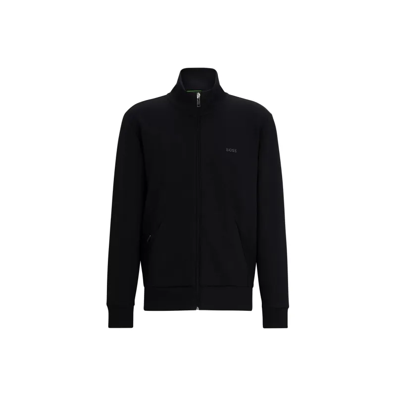 HUGO BOSS Stretch Cotton Zip Up Sweatshirt With Logo Print Jackets Coats Men's Black-0