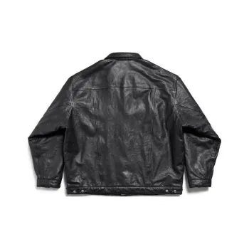 Balenciaga Leather Jacket Loose Fit Style Unisex Black