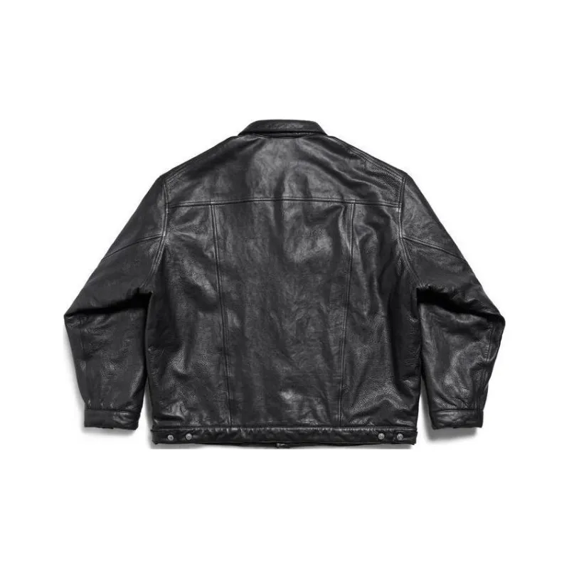 Balenciaga Leather Jacket Loose Fit Style Unisex Black-0