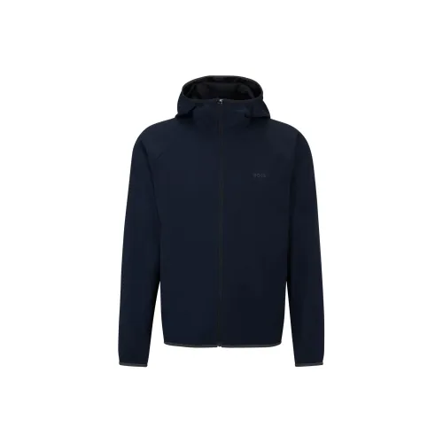 HUGO BOSS Slim Fit Jacket In Water Repellent Fabric With Logo Jackets & Coats Men's Blue