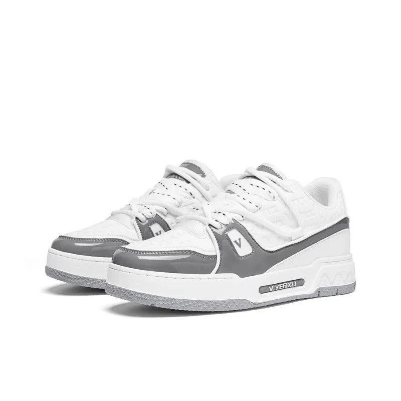 V.YERXU Abrasion Resistant Lightweight Breathable Height Increasing Low Top Skateboard Shoes Unisex White Gray-2