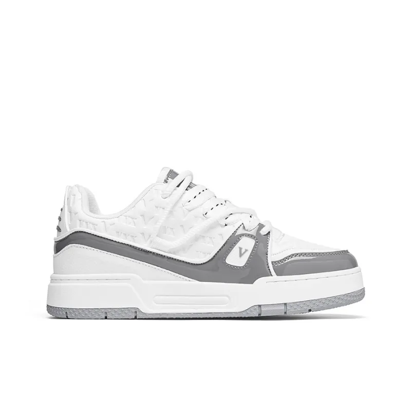 V.YERXU Abrasion Resistant Lightweight Breathable Height Increasing Low Top Skateboard Shoes Unisex White Gray-3