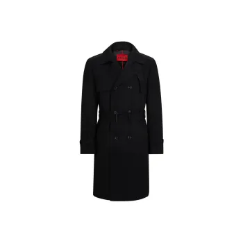 HUGO BOSS Water Repellent Trench Coat With Buckled Belt Trench Coat Men's Black