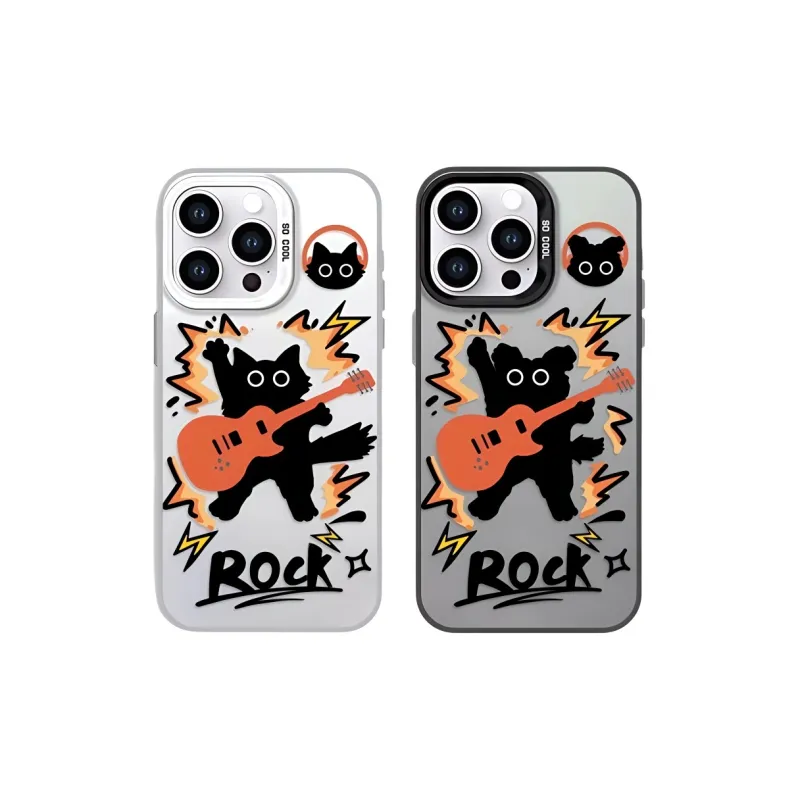 Sopi Acrylic Material Rock Black Cat Phone Cases Compatibility With IPhone 16/15 Pro Max/Apple 13/14/Pro/Max Collection-1