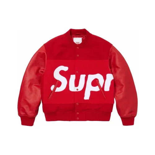 Supreme Big Logo Chenille Varsity Jacket Red