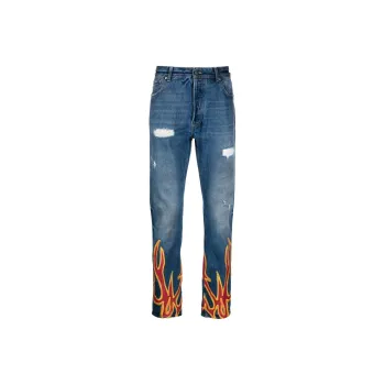 PALM ANGELS Distressed Flame Printed Jeans