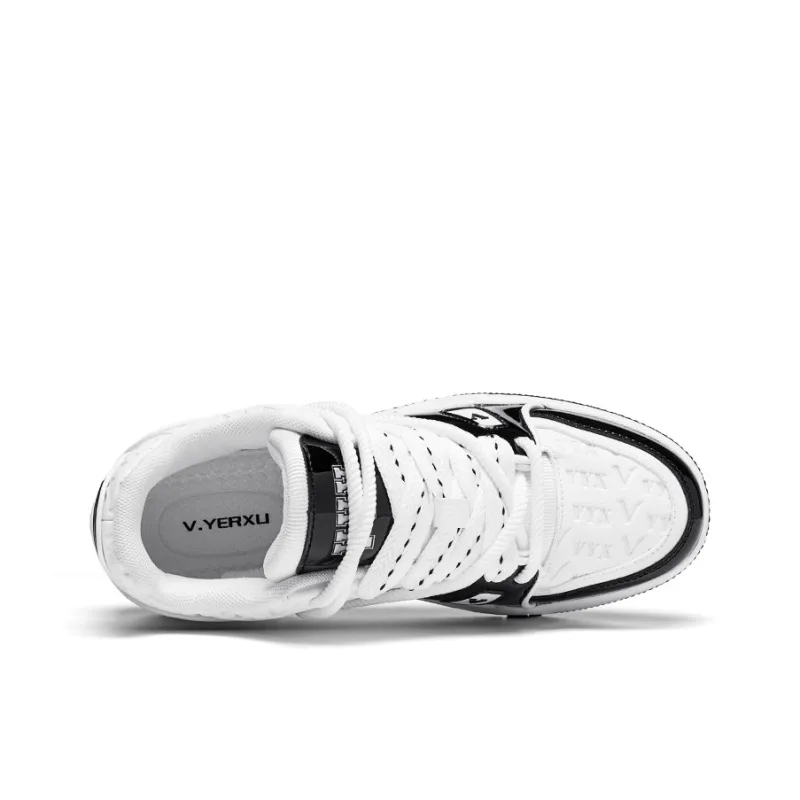 V.YERXU Abrasion Resistant Lightweight Breathable Height Increasing Low Top Skateboard Shoes Unisex White Black-4