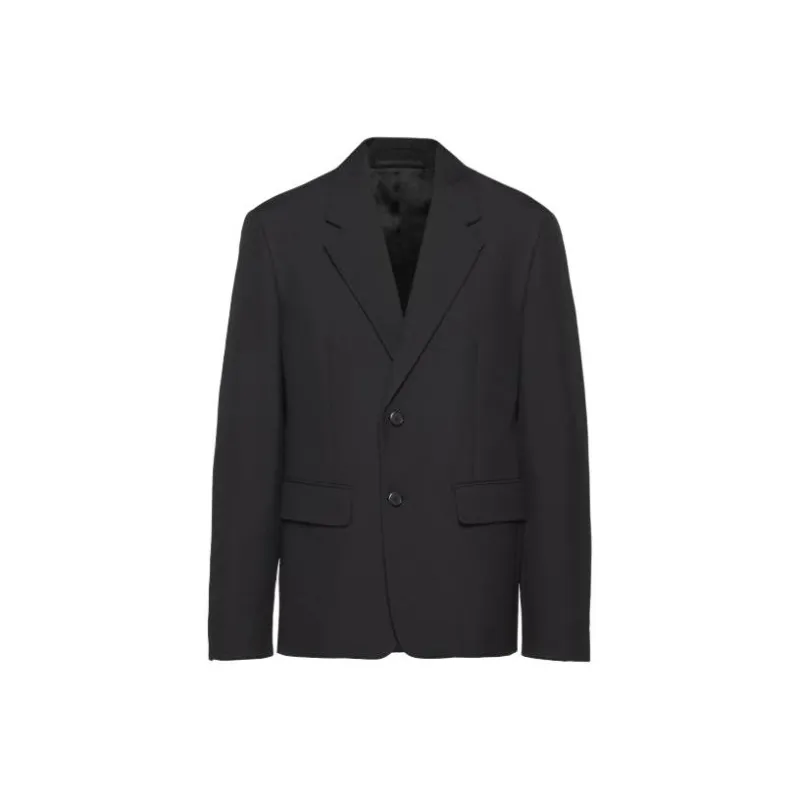 PRADA Single Breasted Wool Blend Jacket Jackets & Coats Men's Black-0