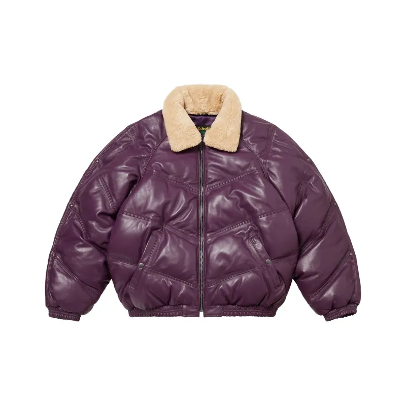 Supreme Schott Chevron Leather Down Puffer Jacket-5
