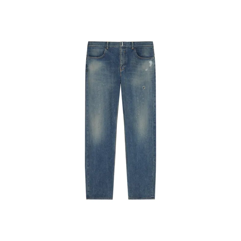 Givenchy Logo Plaque Distressed Straight Leg Jeans-0