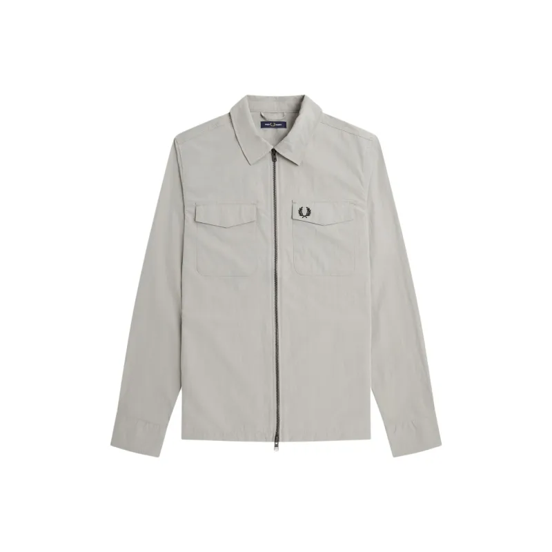 FRED PERRY Textured Zip Through Overshirt Jackets & Coats Men's Gray-0