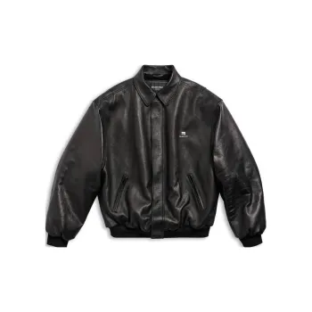 Balenciaga Sporty B Leather Jacket Loose Fit Unisex Black