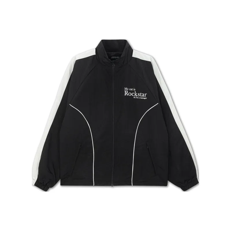 JOEGUSH My Cat Is Rockstar Nylon Track Jacket Jackets Coats Unisex Black-0
