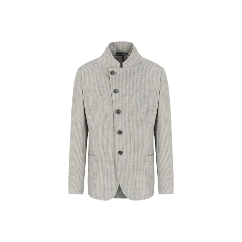 EMPORIO ARMANI Guru collar Jacket With Off centre Fastening In Armure Virgin Wool-0