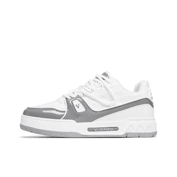 V.YERXU Abrasion Resistant Lightweight Breathable Height Increasing Low Top Skateboard Shoes Unisex White Gray