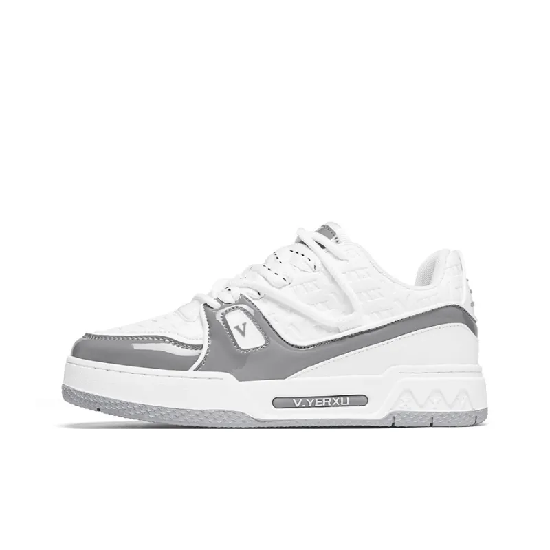 V.YERXU Abrasion Resistant Lightweight Breathable Height Increasing Low Top Skateboard Shoes Unisex White Gray-0