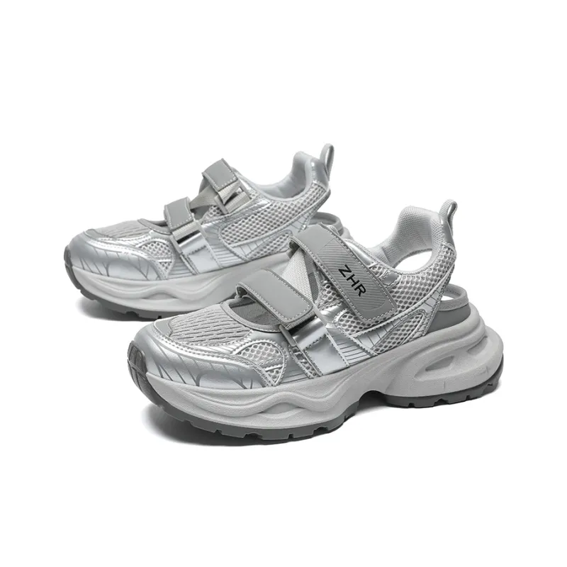 ZHR Xingji Silver Abrasion Resistant Breathable Low Top Chunky Sneakers Women's Silver Gray-1