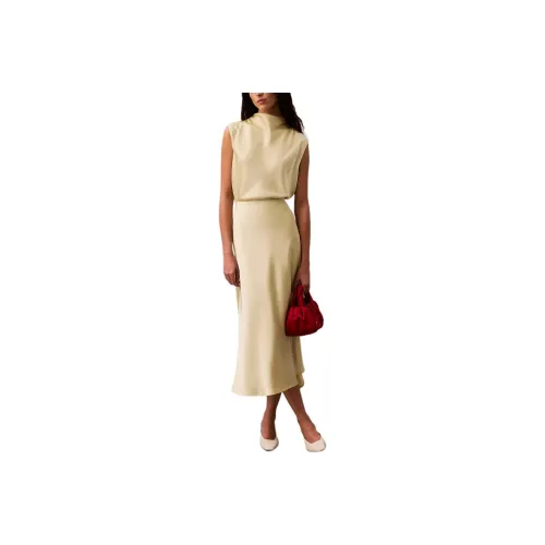 CALVIN KLEIN Casual Long Skirt Women's Light Yellow