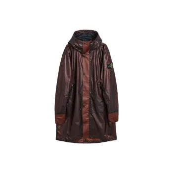 STONE ISLAND SS24 Metallic Parka Coats Men's Burgundy Red