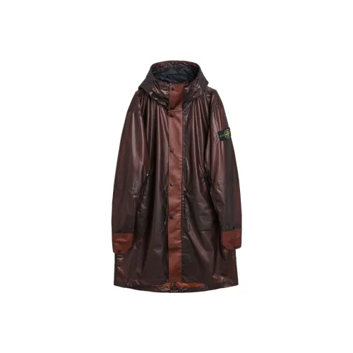 STONE ISLAND SS24 Metallic Parka Coats Men's Burgundy Red