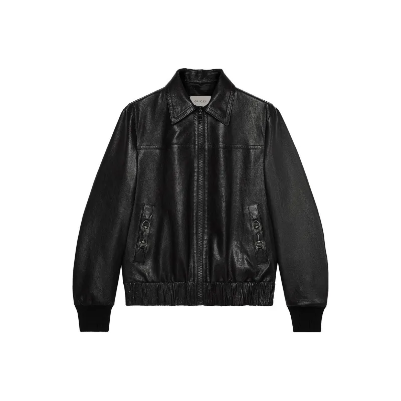 GUCCI Leather Jacket Men's Black-0
