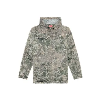 DIESEL S Dewny Hood Hockk Camouflage Pattern Distressed Jacket