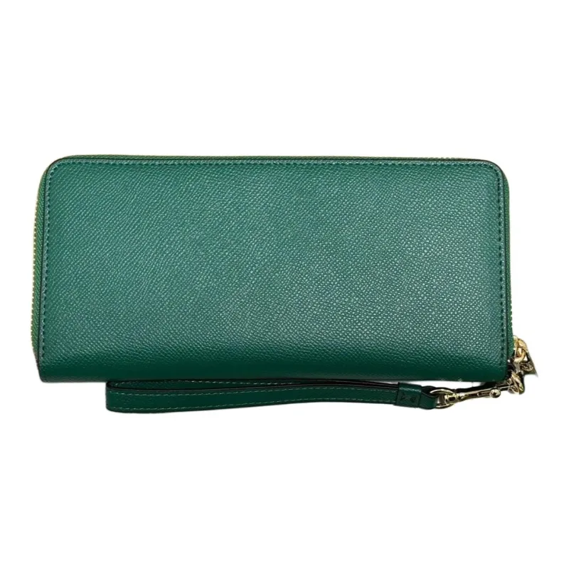 COACH Continental Wallet Cross-Stitch Leather Wallet Small Size Women's Brass Solid Pine Wood-1