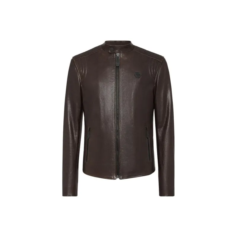 PHILIPP PLEIN Padded Leather Biker Jacket-0