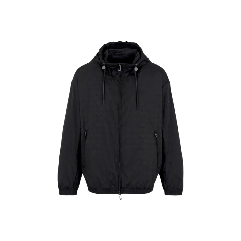 EMPORIO ARMANI Lightweight Nylon Hooded Zip up Blouson With All over Jacquard Lettering-0