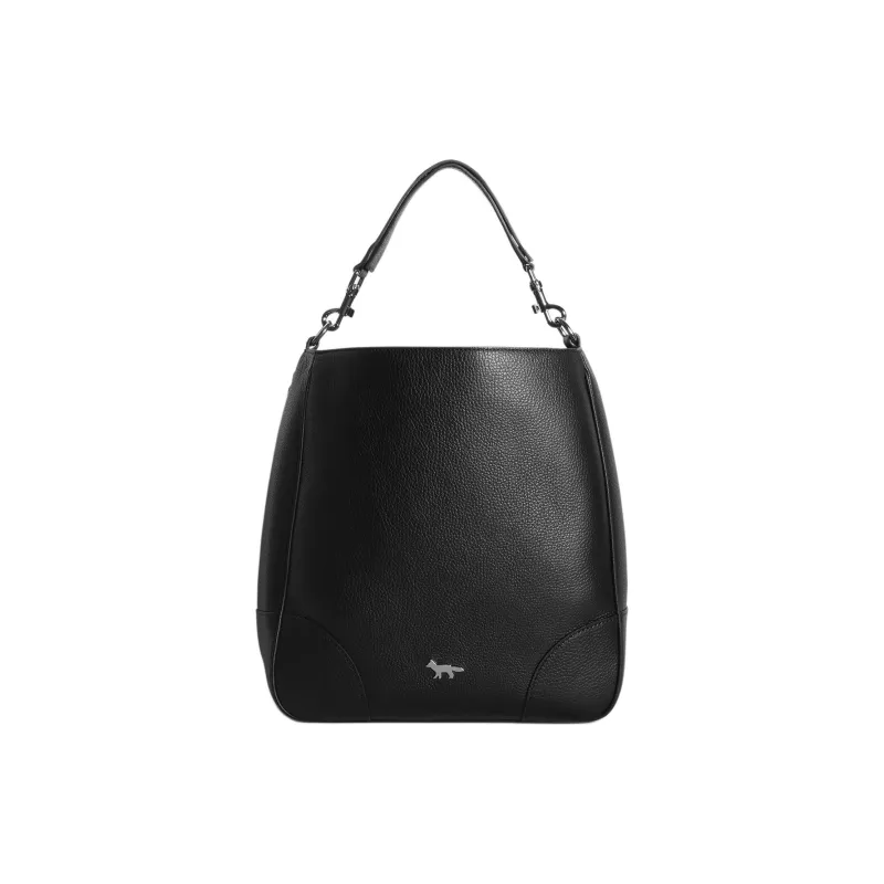 Maison Kitsune Cow Leather Hobo Bag Handbag Women's Black-0