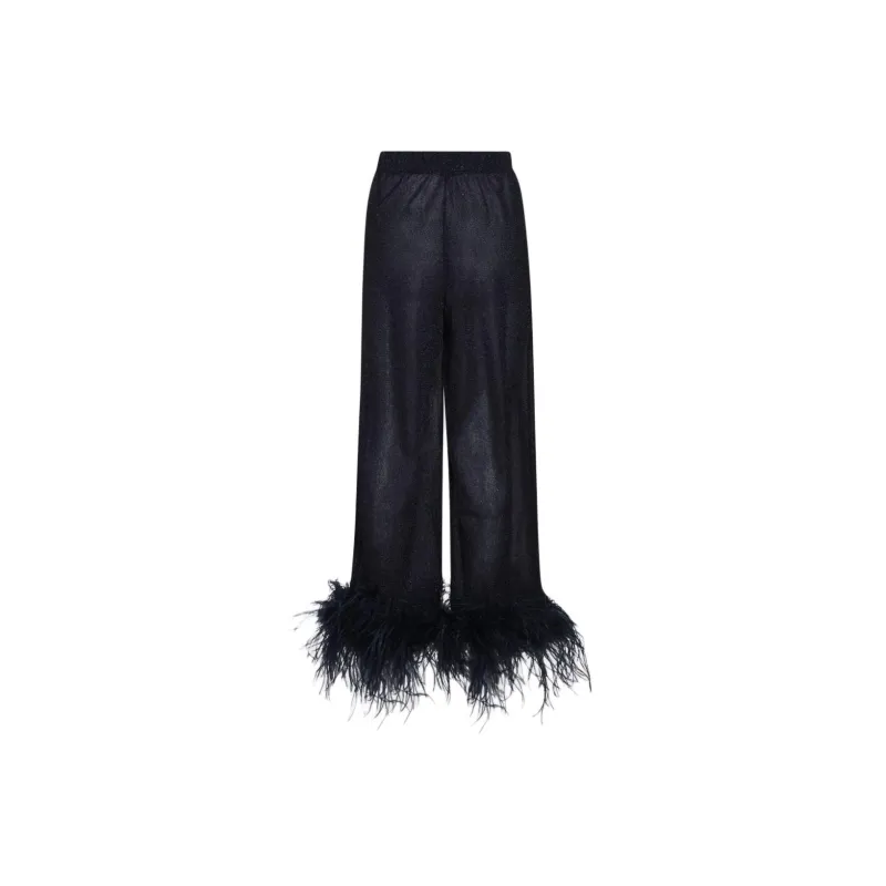 Oséree Feather Trim Wide Leg Trousers-1