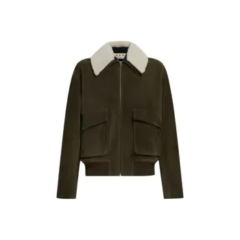 MARNI Shearling Collar Zip up Leather Jacket