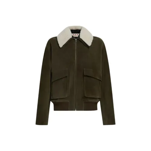 MARNI Shearling Collar Zip up Leather Giuseppe