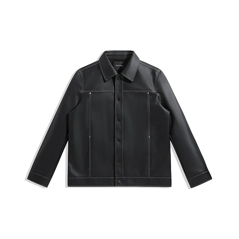 PEACEBIRD MEN PU Leather Jacket Men's-0
