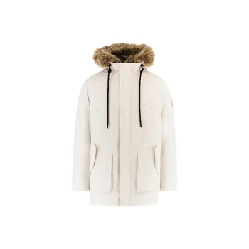 GUESS Faux Leather Lining Parka Jackets Coats Men's White